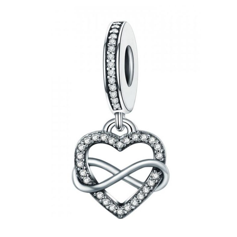 NUBIS Stříbrný přívěsek korálek srdce s nekonečnem - NB-8185