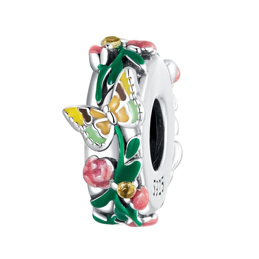 NUBIS Stříbrný přívěsek korálek na náramek s motýlky - NB-8313