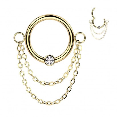 Zlacený piercing septum / helix / cartilage se zirkonem a řetízkem