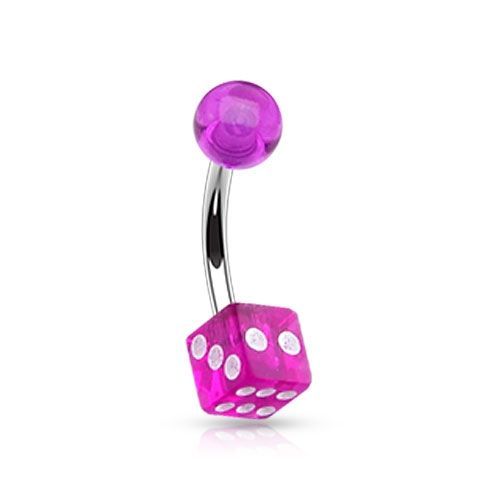 Levně Piercing do pupíku - hrací kostka (fialová) - BA01024-A