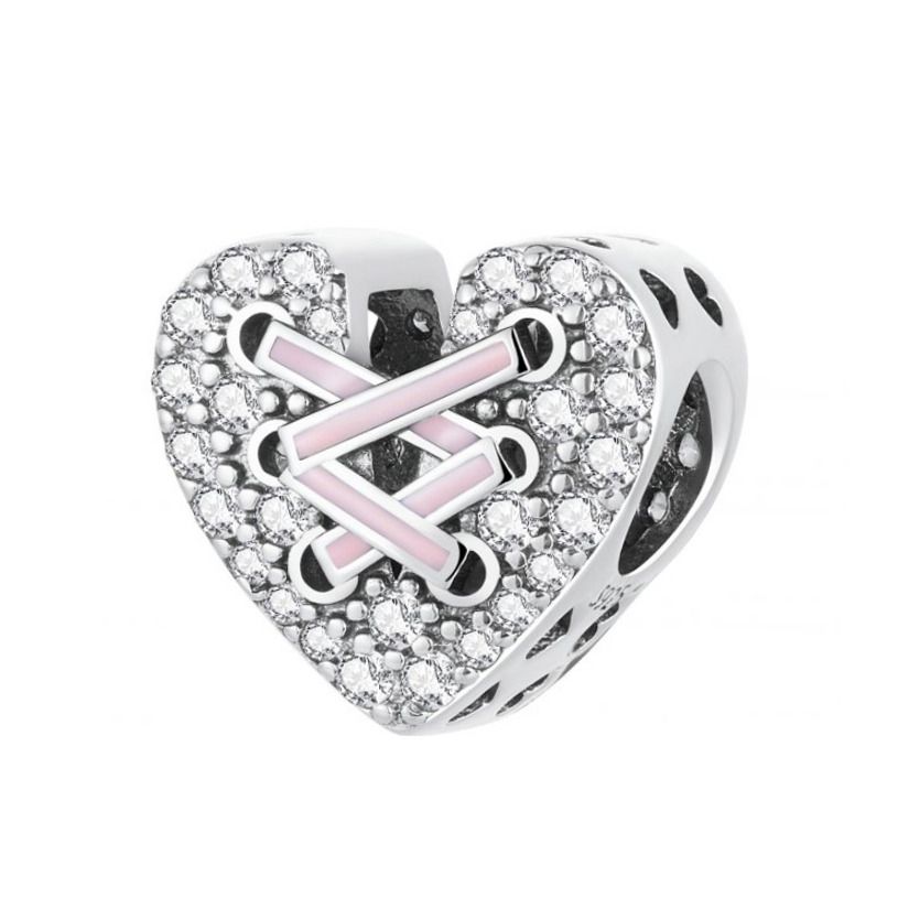 NUBIS Stříbrný přívěsek korálek na náramek srdce - NB-8203