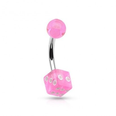 Piercing do pupíku - hrací kostka (růžová)