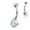 Piercing do pupíku - banánek se zirkony (červená, 1,6 x 10 mm)