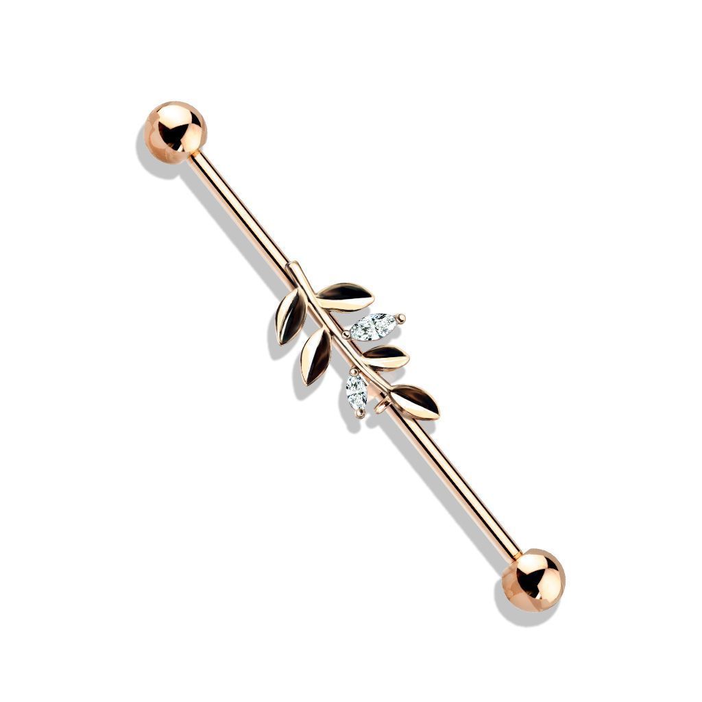 Levně Industrial piercing - list (zlacený růžové zlato)