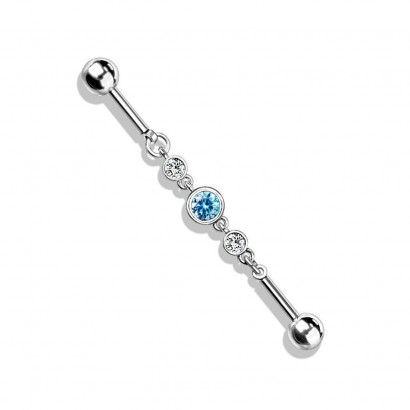 Řetízkový industrial piercing se zirkony (tyrkysová)