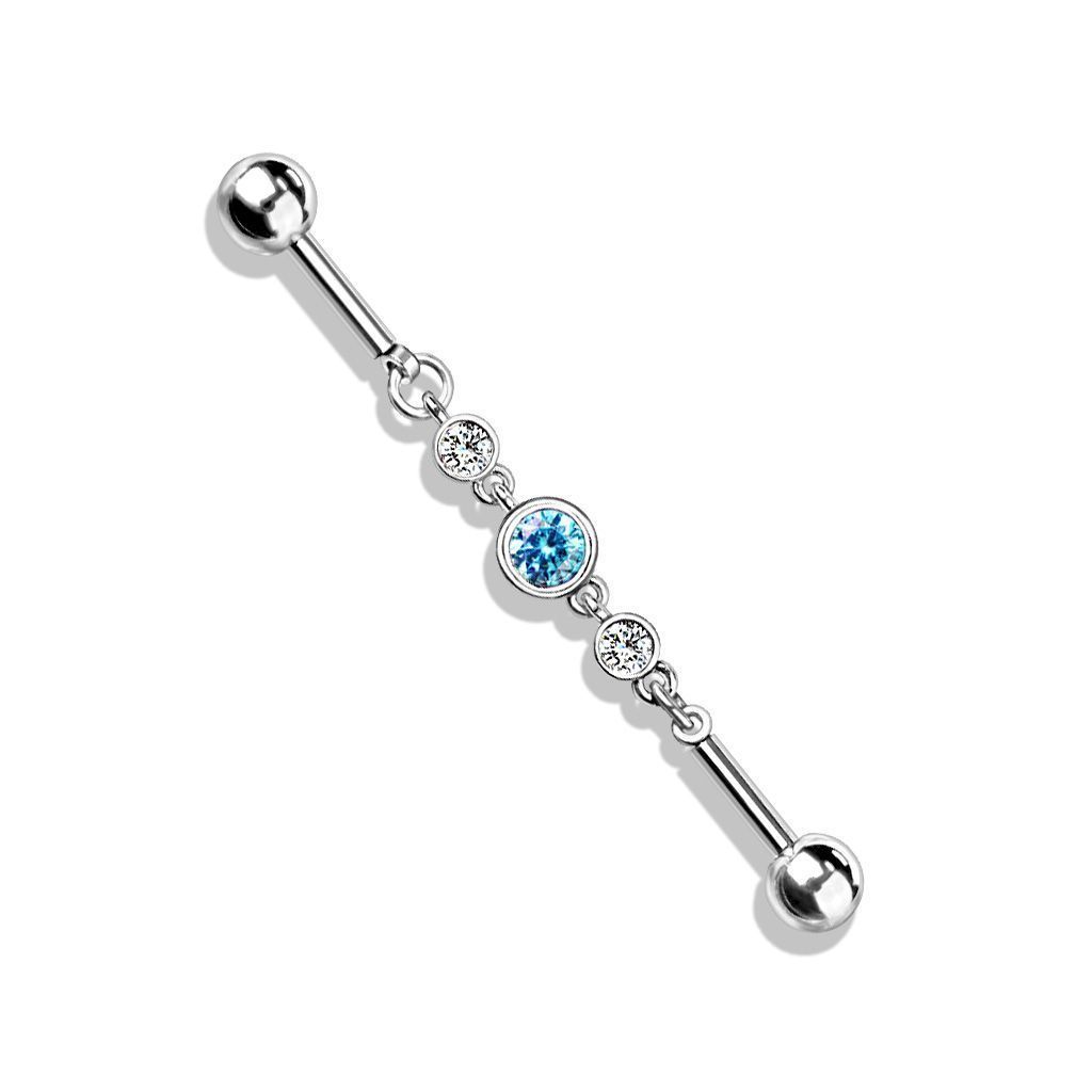 Levně Řetízkový industrial piercing se zirkony (tyrkysová)