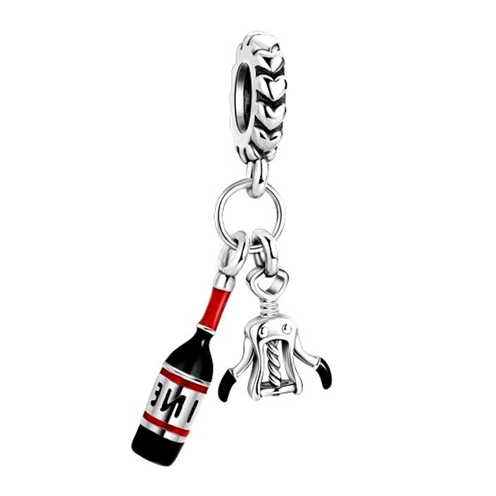 NUBIS Visací stříbrný přívěsek korálek lahev vína - B0157