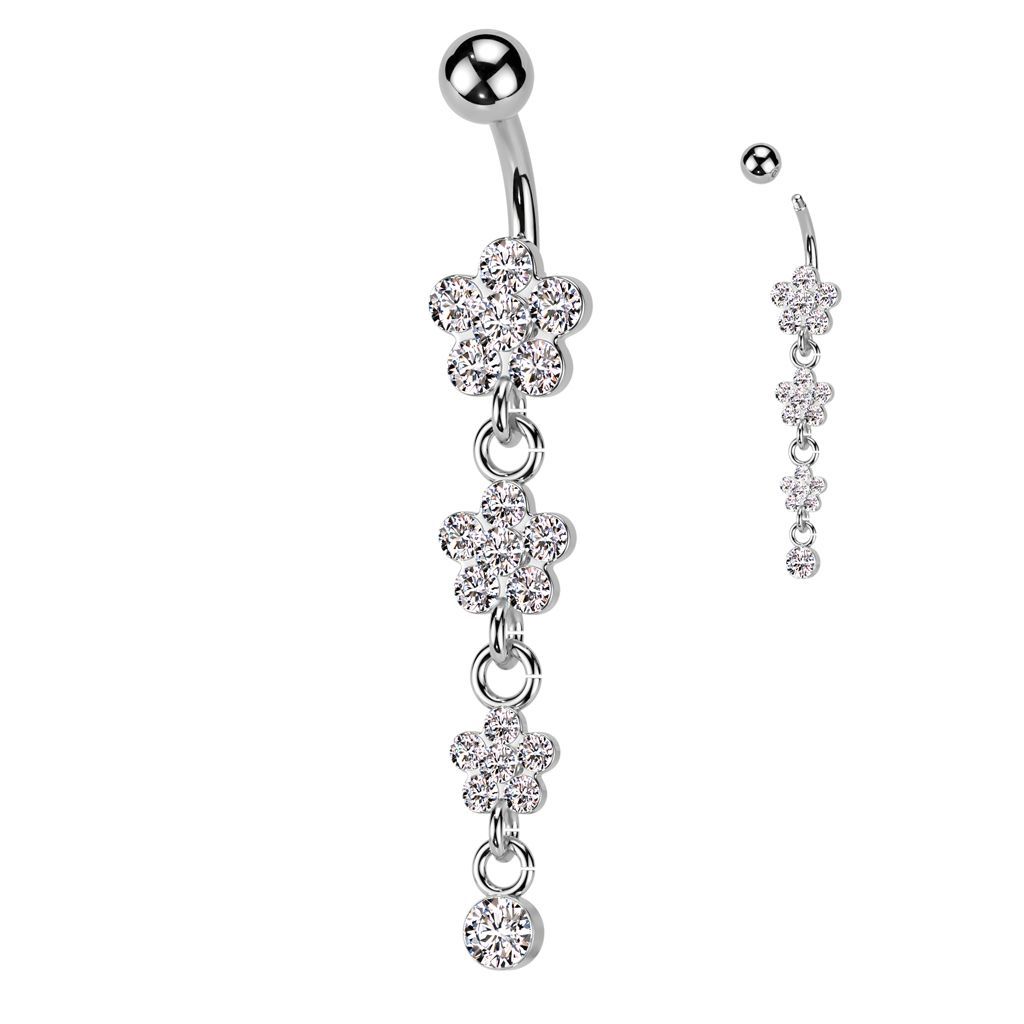 Visací piercing do pupíku - kytičky (čirá)