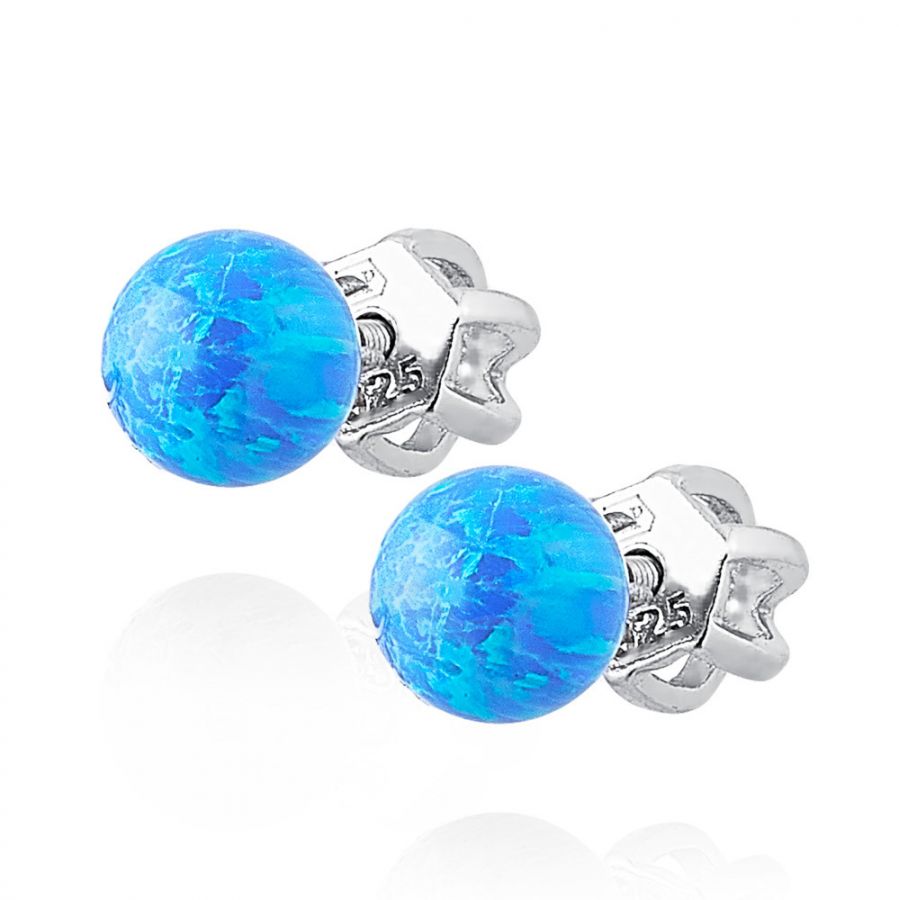 NUBIS Šroubovací stříbrné náušnice s modrým opálem - NB946-OP05