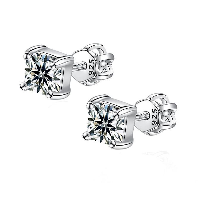 NUBIS Stříbrné šroubovací náušnice s hranatým zirkonem - NB-3995