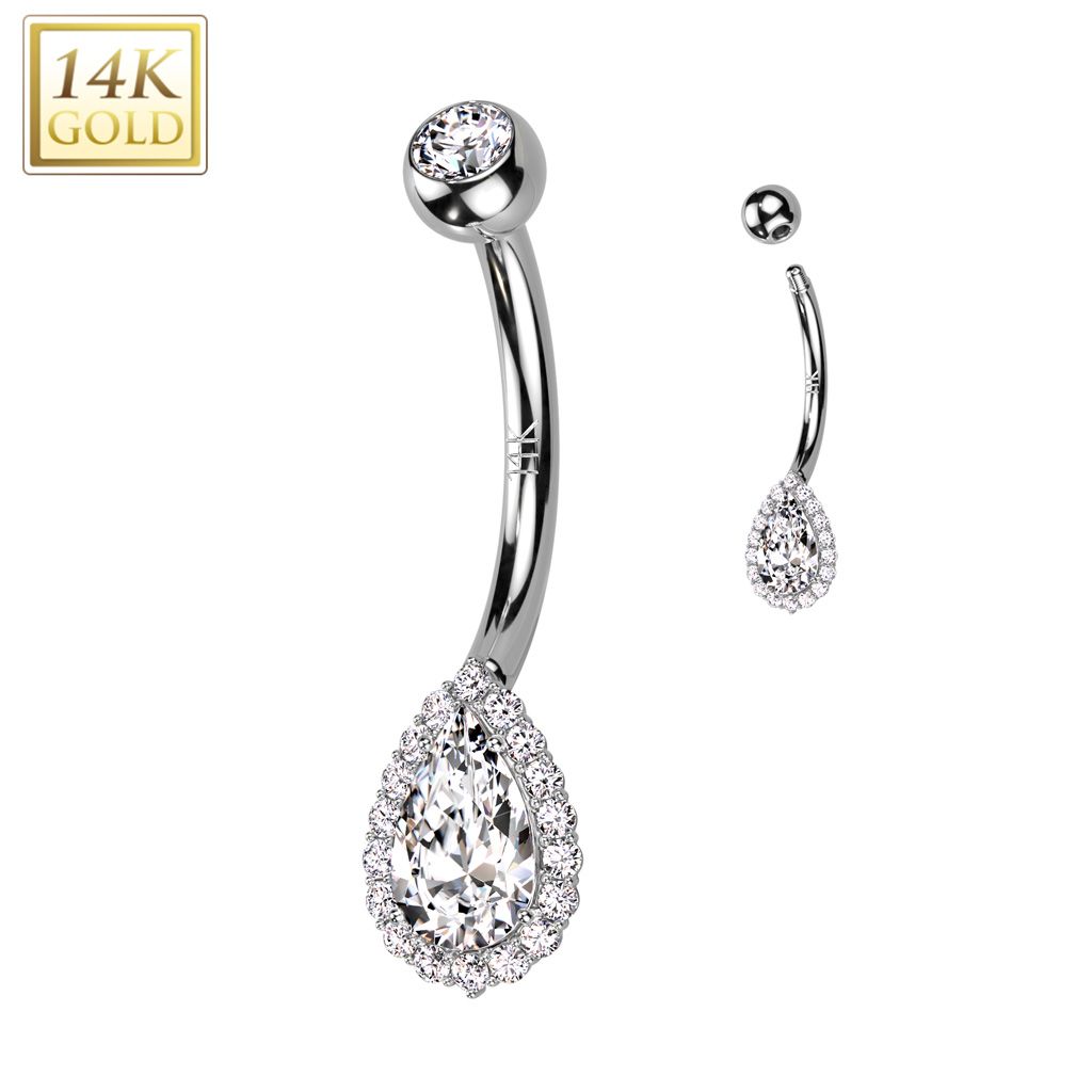 Levně Zlatý piercing do pupíku - kapka, Au 585/1000