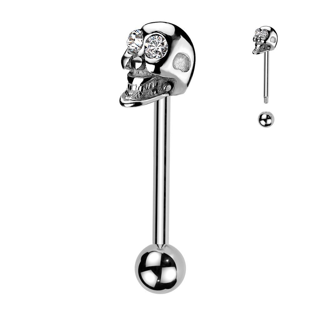 Levně Piercing do jazyku - lebka (čirá) - PJ01054-C