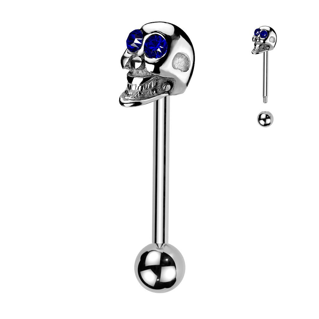 Levně Piercing do jazyku - lebka (modrá) - PJ01054-B