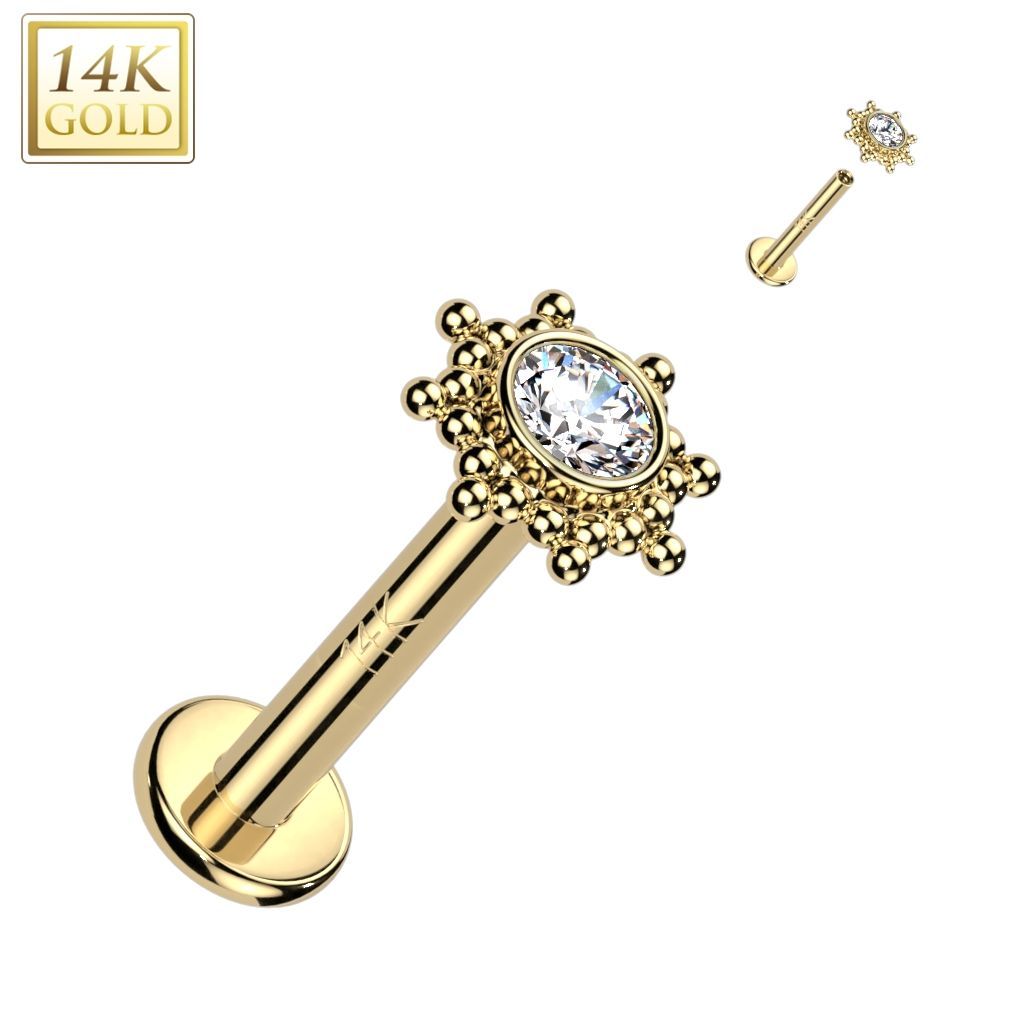 Levně Zlatý piercing do brady - labreta 1,2 x 6 mm, Au 585/1000