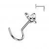 Zahnutý piercing do nosu - motýlek (bílá)