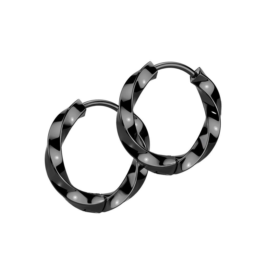 Levně Černé ocelové náušnice kroucené kroužky (16 mm)