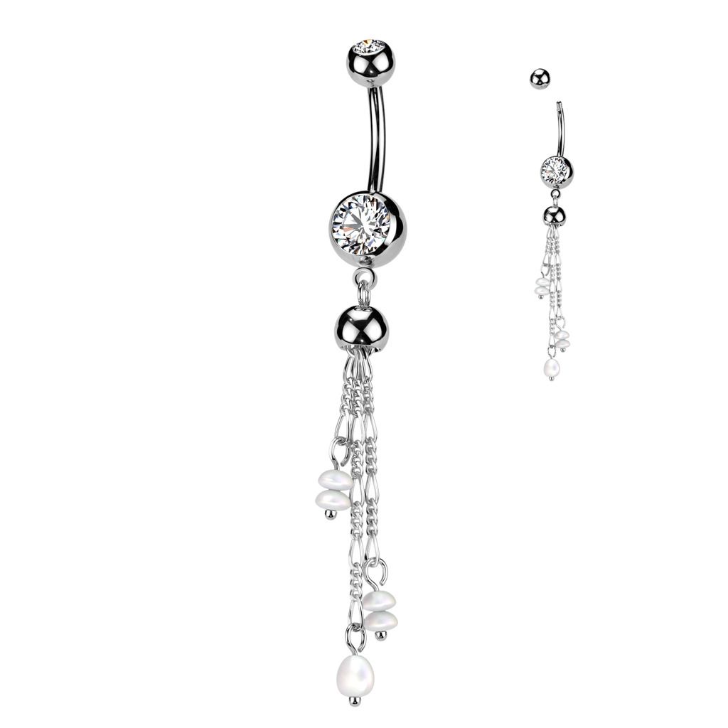 Visací piercing do pupíku s perličkami - WP0069-ST