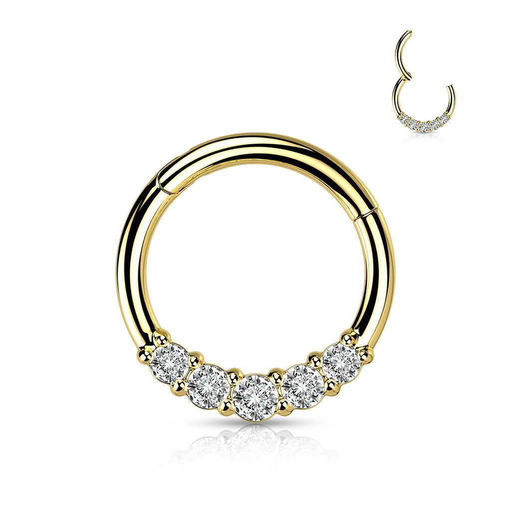 Levně Zlacený segment kruh se zirkony, septum piercing (1,2 x 10 mm)