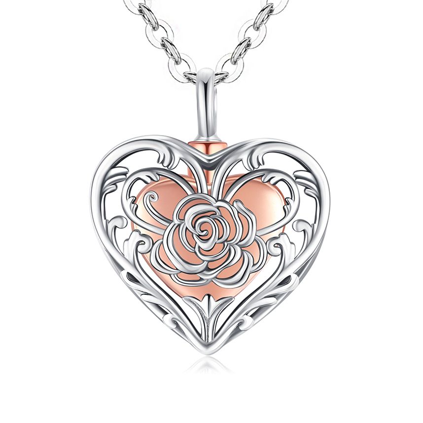 Stříbrný pietní náhrdelník - Srdce s růží a motýlem