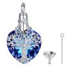 Stříbrný pietní náhrdelník - Modré Swarovski srdce s motivem stromu života