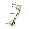 Zlacený christina piercing TITAN, čirý kamínek (1,6 x 12 mm)