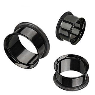 Černý ocelový tunel do ucha s gumičkou (3 mm)