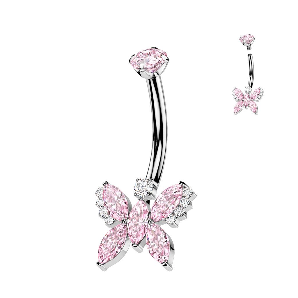 Piercing do pupíku motýl - TITAN, růžová barva - TIT1385-P