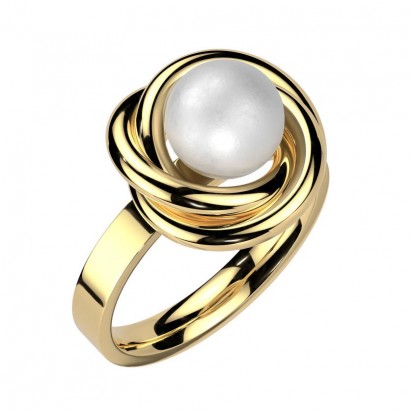 Zlacený ocelový prsten s perlou (55)