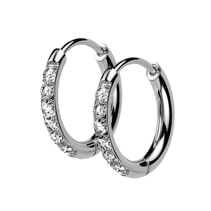 Ocelové náušnice - kroužky se zirkony (13 mm)