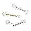 Piercing do bradavky z titanu s perlovými kuličkami (zlacený)