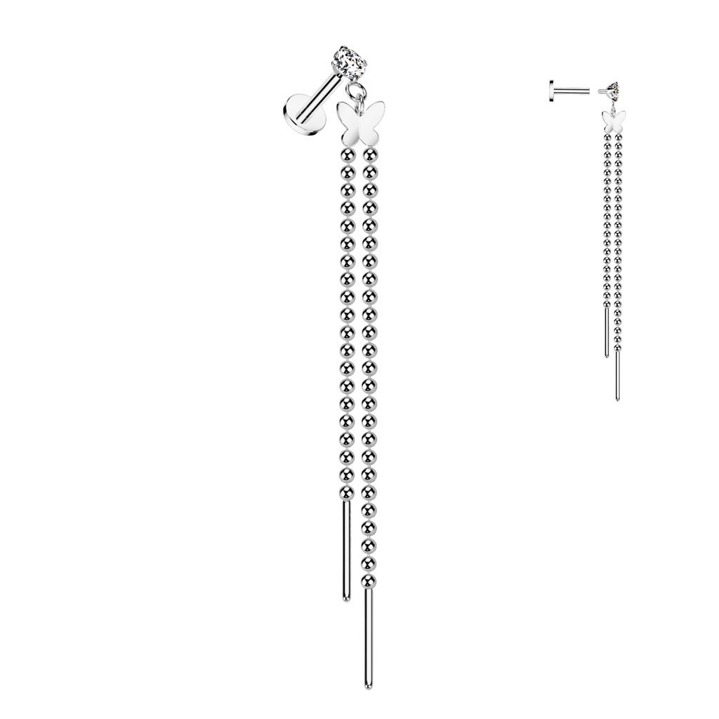 Levně S4U Labreta / helix / tragus piercing - motýlek (1,2 x 8 mm) - LB0044-1208