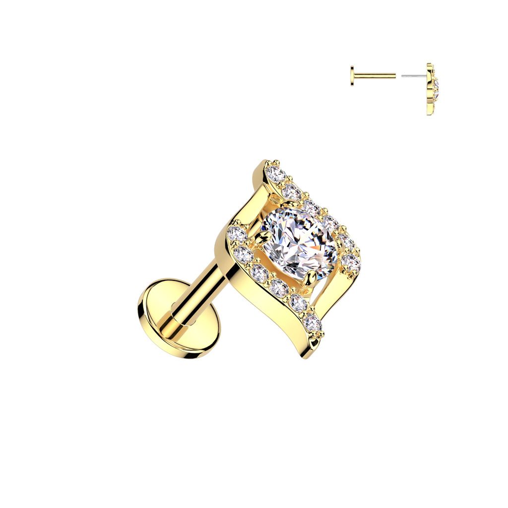 Levně Zlacený piercing do brady - PUSH IN labreta - LB1136-GD