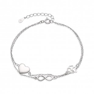 Dvojitý stříbrný náramek se srdíčkem