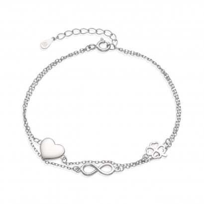 Dvojitý stříbrný náramek se srdíčkem