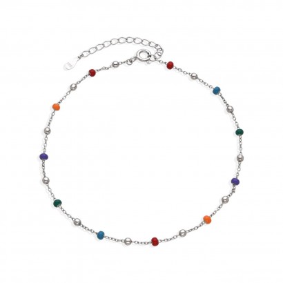 Stříbrný náramek s barevnými korálky