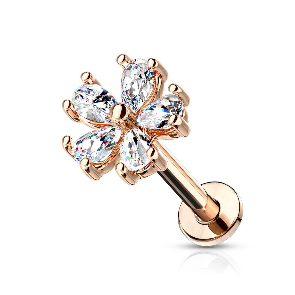 Levně Zlacený piercing do brady - labreta kytička (1,2 x 8 mm) - LB1082RD-1208