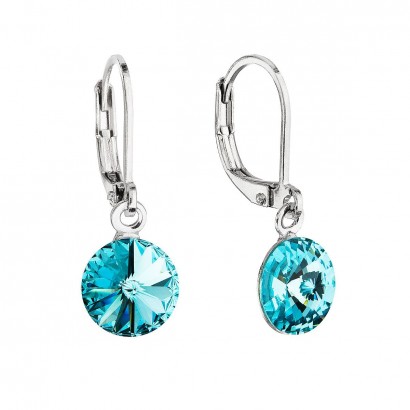 Náušnice bižuterie visací s krystalem Swarovski modré kulaté 51080.3 aqua