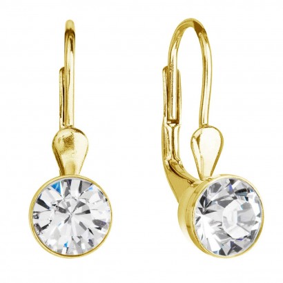Pozlacené stříbrné náušnice visací s krystaly Swarovski bílé kulaté 31112.1