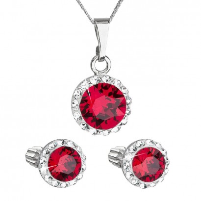 Sada šperků s krystaly Swarovski náušnice, řetízek a přívěsek červené kulaté 39352.3