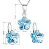 Sada šperků s krystaly Swarovski náušnice, řetízek a přívěsek modrá kytička 39143.3