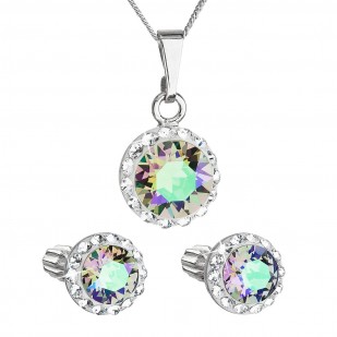 Sada šperků s krystaly Swarovski náušnice,řetízek a přívěsek zelené fialové kulaté 39352.5 paradise shine