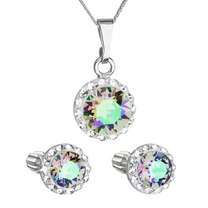 Sada šperků s krystaly Swarovski náušnice,řetízek a přívěsek zelené fialové kulaté 39352.5 paradise shine