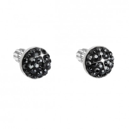 Stříbrné náušnice pecka s krystaly Swarovski černé kulaté 31336.5 hematite
