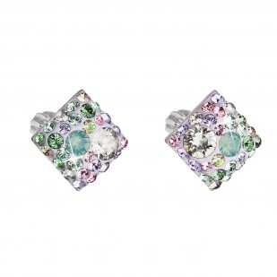 Stříbrné náušnice pecka s krystaly Swarovski mix barev kosočtverec 31169.3 sakura