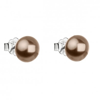 Stříbrné náušnice pecka s perlou Swarovski hnědé kulaté 31142.3