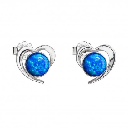Stříbrné náušnice srdce s modrým syntetickým opálem 31259.3 blue