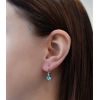 Stříbrné náušnice visací s krystaly modré kulaté 31112.3 light turquoise
