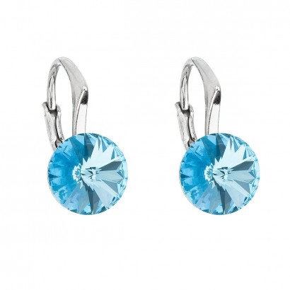 Stříbrné náušnice visací s krystaly Swarovski modré kulaté 31229.3 aqua