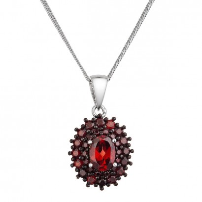 Stříbrný náhrdelník luxusní s pravými kameny rudé 12091.3 garnet
