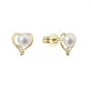 Zlaté 14 karátové náušnice srdce s říční perlou a brilianty 91PB00054